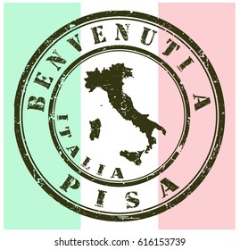 rubber stamp "welcome to Pisa, Italy", vector illustration