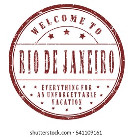 rubber stamp "welcome to Rio de Janeiro, everything for an unforgettable vacation" on white, vector illustration