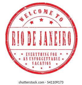 rubber stamp "welcome to Rio de Janeiro, everything for an unforgettable vacation" on white, vector illustration