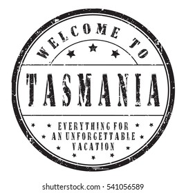 rubber stamp "welcome to Tasmania, everything for an unforgettable vacation" on white, vector illustration