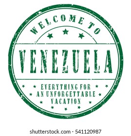 rubber stamp "welcome to Venezuela, everything for an unforgettable vacation" on white, vector illustration