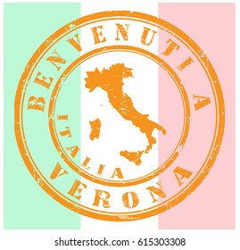 rubber stamp "welcome to Verona, Italy", vector illustration