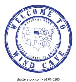 rubber stamp "welcome to Wind Cave", vector illustration