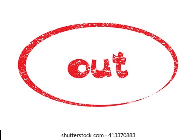 Rubber Stamp with word out. Red stamp have porous and rough isolated on white background. For make a mark or design your product using a stamp or seal. Easy to change color.