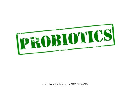 Rubber stamp with word probiotics inside, vector illustration