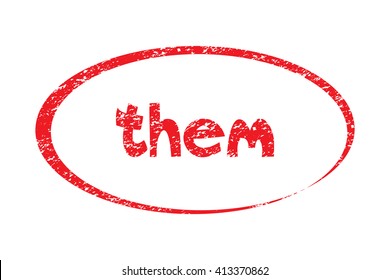 Rubber Stamp with word them. Red stamp have porous and rough isolated on white background. For make a mark or design your product using a stamp or seal. Easy to change color.