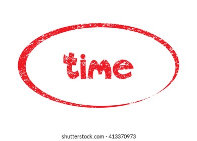 Rubber Stamp with word time. Red stamp have porous and rough isolated on white background. For make a mark or design your product using a stamp or seal. Easy to change color.