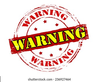Rubber stamp with word warning inside, vector illustration