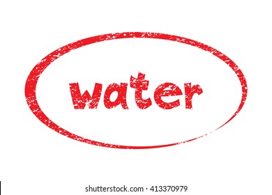 Rubber Stamp with word water. Red stamp have porous and rough isolated on white background. For make a mark or design your product using a stamp or seal. Easy to change color.
