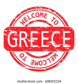 Rubber stamp with the word Welcome to Greece, isolated from the background, vector illustration.