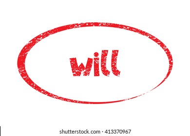 Rubber Stamp with word will. Red stamp have porous and rough isolated on white background. For make a mark or design your product using a stamp or seal. Easy to change color.