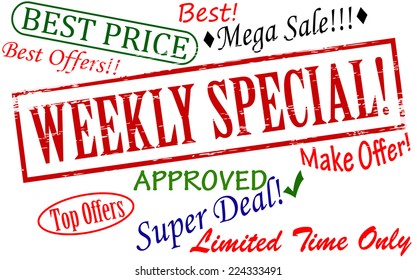 Rubber stamps with different texts inside, vector illustration