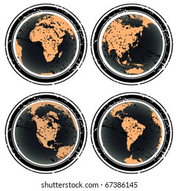Rubber stamps with Earth globes