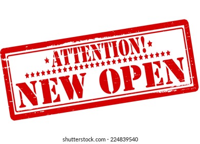 Rubber stamps with text attention new open inside, vector illustration
