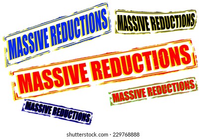 Rubber stamps with text massive reductions inside, vector illustration