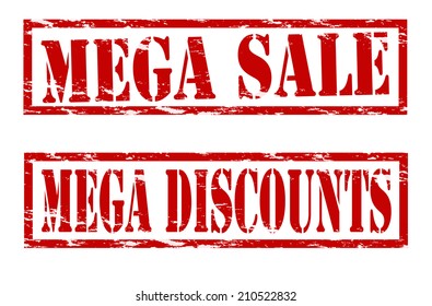 Rubber stamps with text mega sale and discounts inside, vector illustration