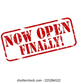 Rubber stamps with text now open finally inside, vector illustration