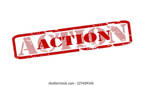 Rubber stamps with word action inside, vector illustration