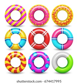 Rubber swimming ring isolated vector set. Rubber ring for swimming sea illustration