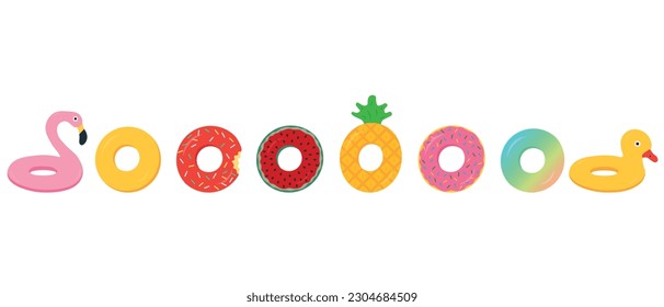 Rubber swimming rings set. Vector flat illustration