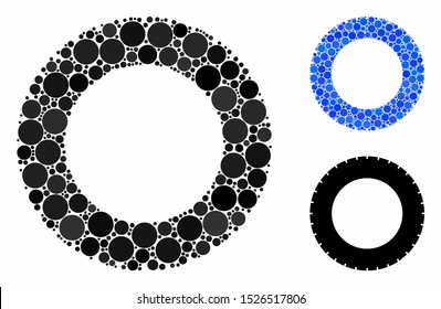 Rubber tire mosaic for rubber tire icon of circle elements in various sizes and color tones. Vector circle elements are organized into blue composition.