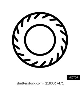 Rubber Tire Or Tyre Vector Icon In Line Style Design For Website Design, App, UI, Isolated On White Background. Editable Stroke. EPS 10 Vector Illustration.