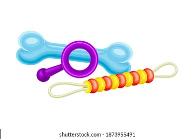 Rubber Toys with Bone as Pet Shop Accessory Vector Illustration