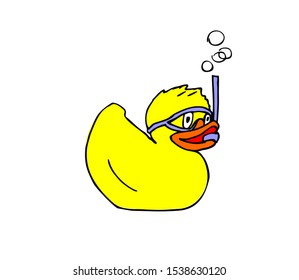 Rubber vector duck. Funny swimmer.