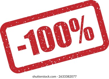 Rubber vector stamp with bold "-100%" lettering, perfect for distinctive discount or sale visuals