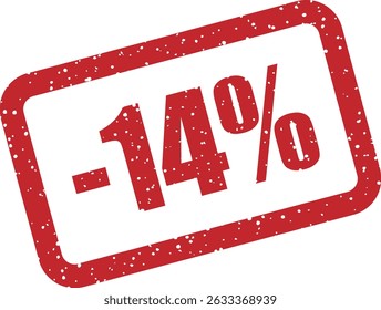 Rubber vector stamp with bold "-14%" lettering, ideal for playful or unconventional sale and pricing designs