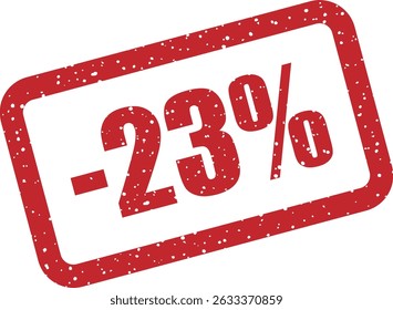 Rubber vector stamp with bold "-23%" lettering, ideal for playful or unconventional sale and pricing designs