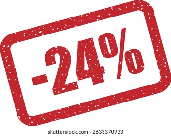 Rubber vector stamp with bold "-24%" lettering, ideal for playful or unconventional sale and pricing designs