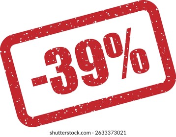 Rubber vector stamp with bold "-39%" lettering, ideal for playful or unconventional sale and pricing designs