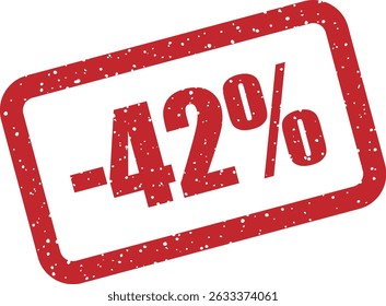 Rubber vector stamp with bold "-42%" lettering, ideal for playful or unconventional sale and pricing designs