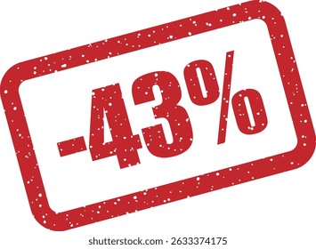Rubber vector stamp with bold "-43%" lettering, ideal for playful or unconventional sale and pricing designs