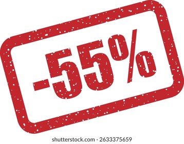 Rubber vector stamp with bold "-55%" lettering, ideal for playful or unconventional sale and pricing designs