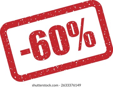 Rubber vector stamp with bold "-60%" lettering, ideal for playful or unconventional sale and pricing designs