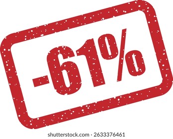 Sello de Vector de goma con letras en negrita "-61%", ideal para diseños de venta y Precios juguetones o no convencionales
