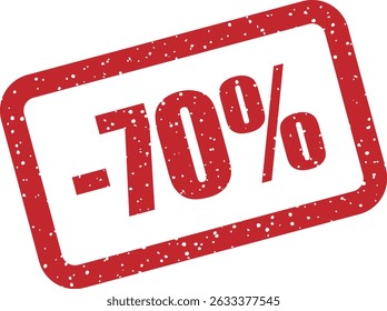 Rubber vector stamp with bold "-70%" lettering, ideal for playful or unconventional sale and pricing designs