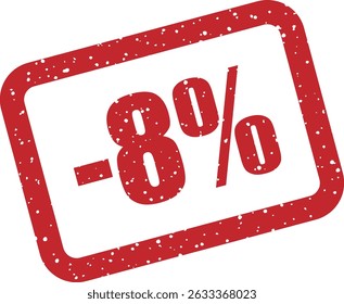 Rubber vector stamp with bold "-8%" lettering, ideal for playful or unconventional sale and pricing designs