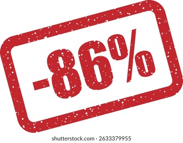 Rubber vector stamp with bold "-86%" lettering, perfect for distinctive discount or sale visuals