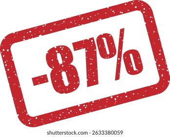 Rubber vector stamp with bold "-87%" lettering, perfect for distinctive discount or sale visuals