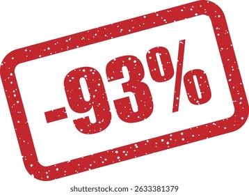 Rubber vector stamp with bold "-93%" lettering, perfect for distinctive discount or sale visuals