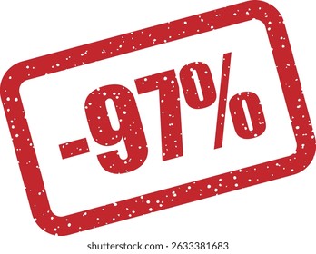 Rubber vector stamp with bold "-97%" lettering, perfect for distinctive discount or sale visuals