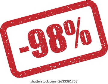 Rubber vector stamp with bold "-98%" lettering, perfect for distinctive discount or sale visuals