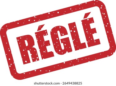 Timbre d'Image vectorielle en caoutchouc avec le mot français «RÉGLÉ» (résolu). Idéal pour le marquage des cas réglés ou des billets d'assistance
