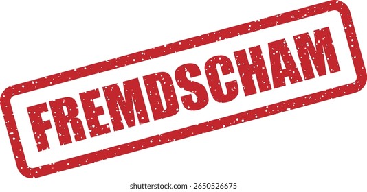 Carimbo de borracha com a palavra alemã "FREMDSCHAM" (embaraço vicarioso). Ótimo para posts de humor, comentários sociais ou conteúdo de reação rápida