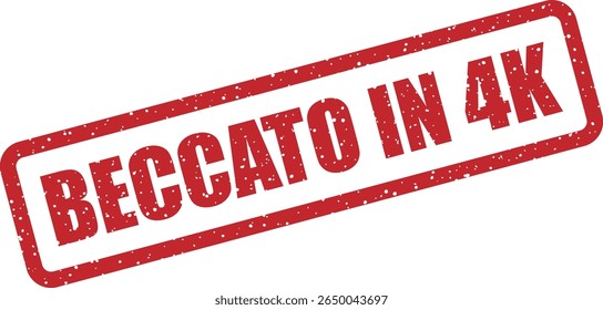 Rubber vector stamp with the Italian phrase “BECCATO IN 4K” (caught in 4K). Great for memes, humor, or social media exposure