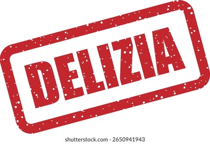 Rubber vector stamp with the Italian word “DELIZIA” (delight). Great for food, gifts, or uplifting branding