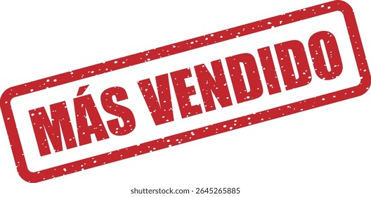 Rubber vector stamp with the Spanish phrase “MÁS VENDIDO” (bestseller). Used for top-selling items, popular products, or trending offers